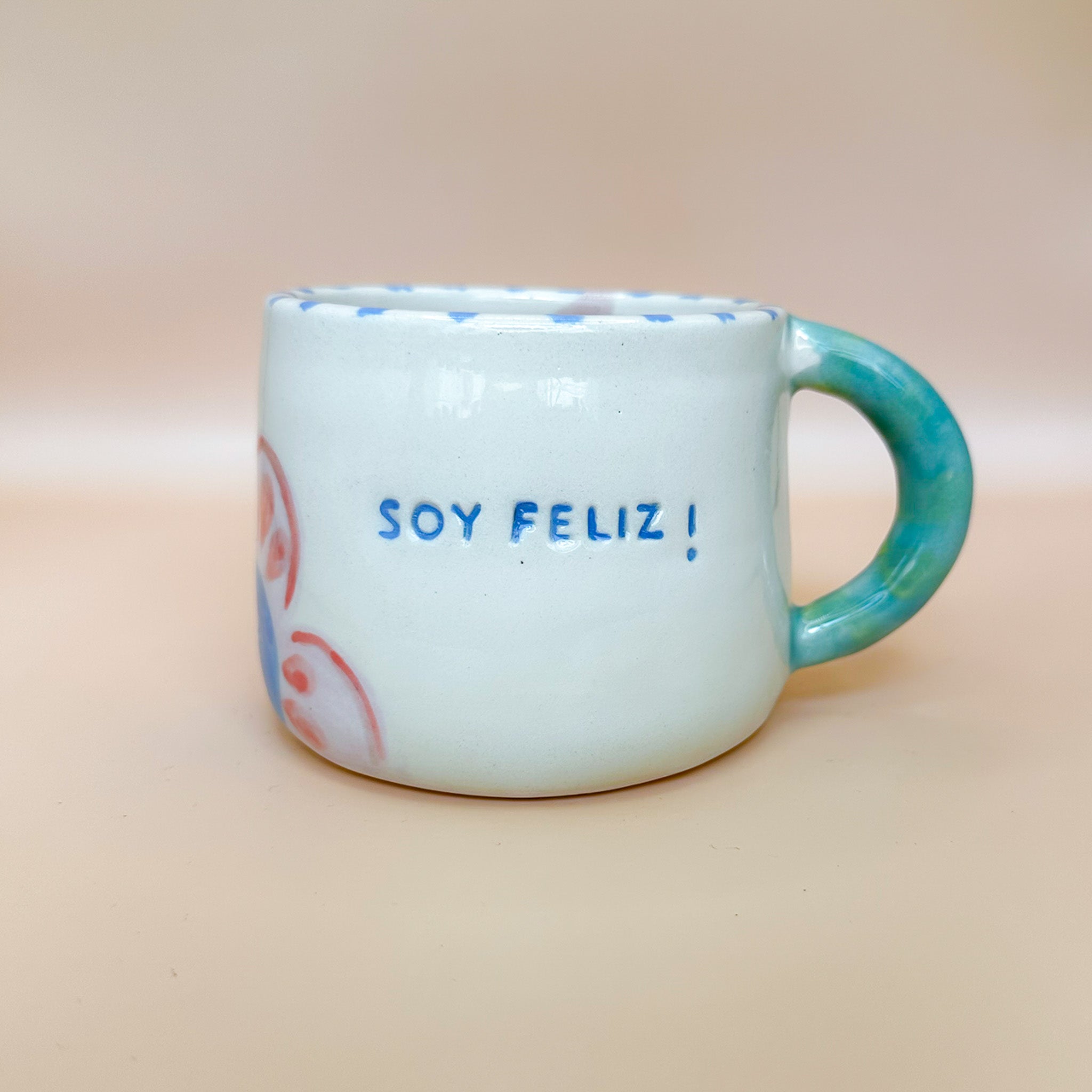 Taza Soy Feliz - manguito verde con flor