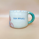 Load image into Gallery viewer, Taza Soy Feliz - manguito verde con flor
