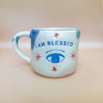 Load image into Gallery viewer, Taza I am Blessed - blue big eye with 4 stars
