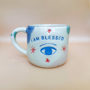 Taza I am Blessed - blue big eye with 4 stars