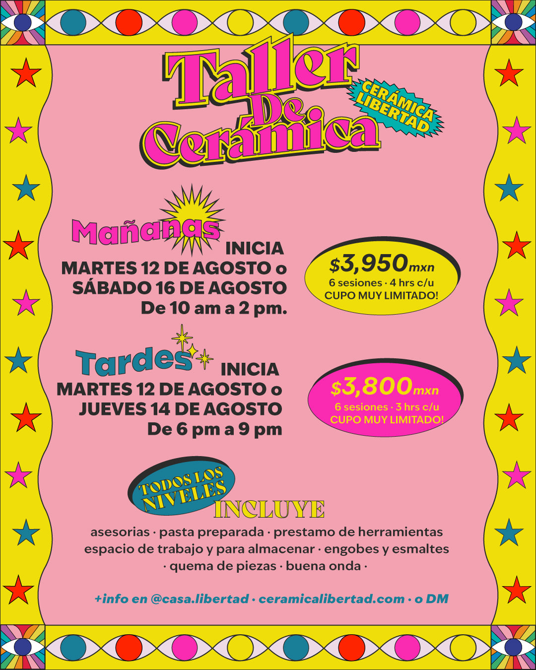 Taller de Cerámica Iniciamos 12, 14 o 16 de Agosto 2025