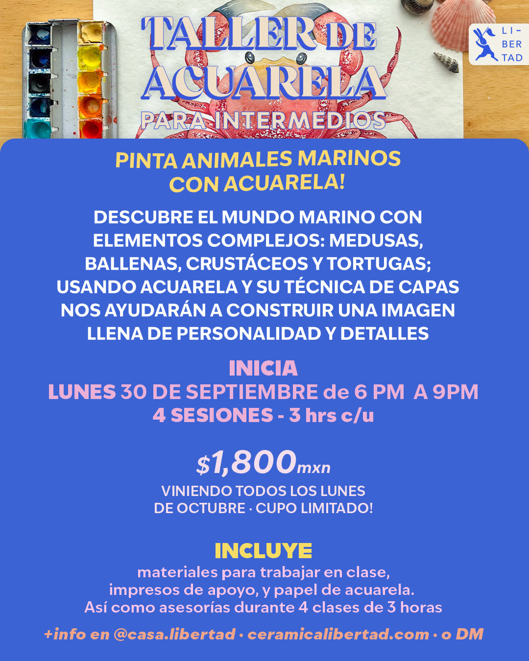 🐋 Animales Marinos con Acuarela ✨ Ocean Vibes Only Intermedios con @ charlespaper · INICIA 30 de Septiembre