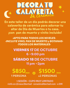 Workshorts: DECORA TU CALAVERITA de Cerámica! - Viernes 17 ó Sábado 18 de Octubre
