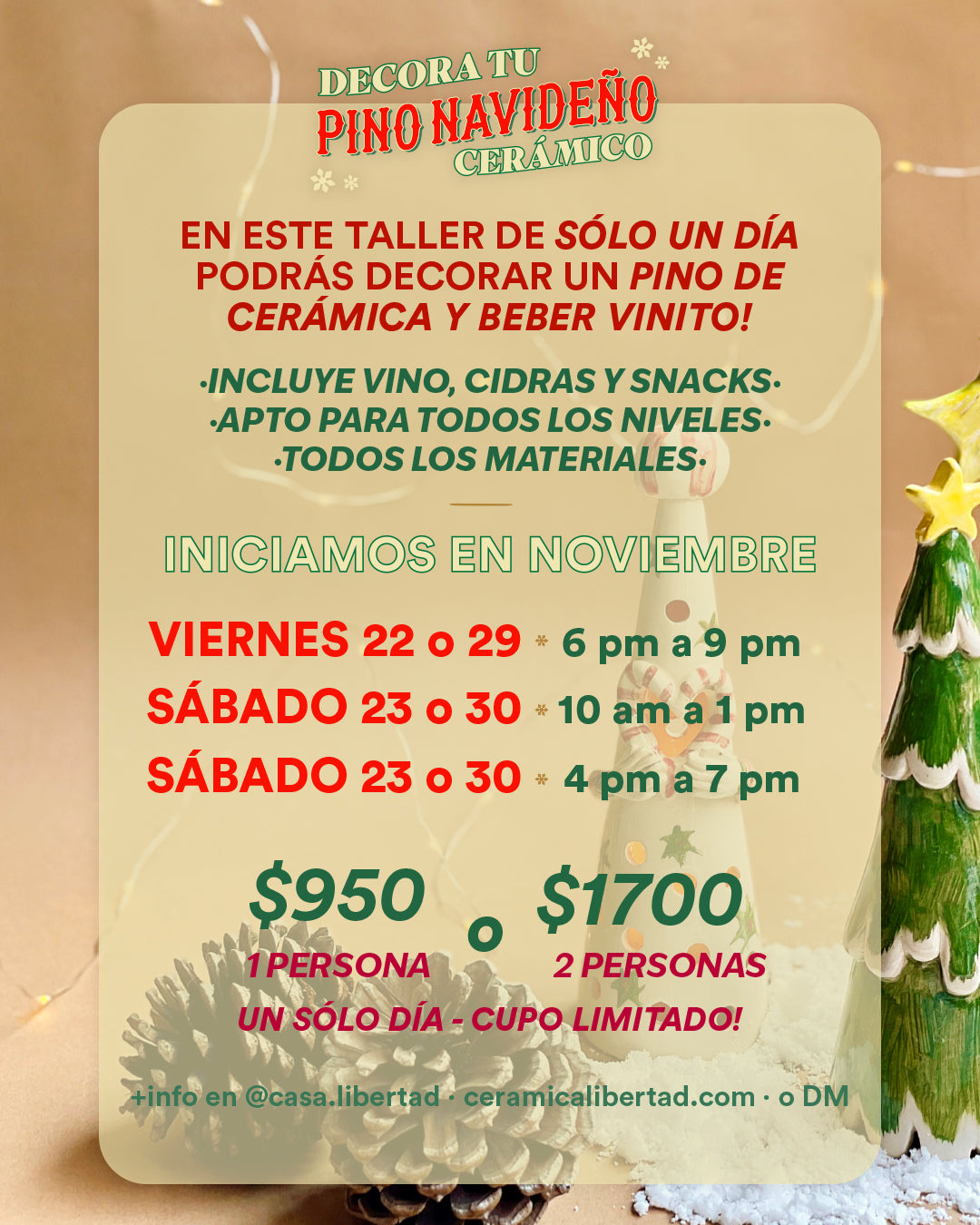 Workshorts: Decora Tu Pino Navideño de Cerámica - 22, 23, 29 o 30 de Noviembre