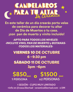 Workshorts: CANDELABROS PARA TU ALTAR de Cerámica! - Viernes 10 o Sábado 11 de Octubre